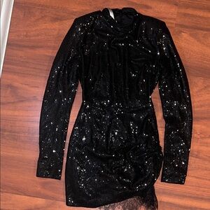 House of CB Black Sequin Long Sleeve Dress